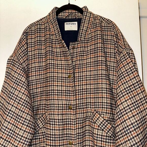 Old Navy Women’s Houndstooth Bomber Jacket Brown Tan Size XL NWOT - Picture 3 of 11
